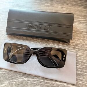 Dior Black Rectangular Sunglasses with Gold Star Accents
